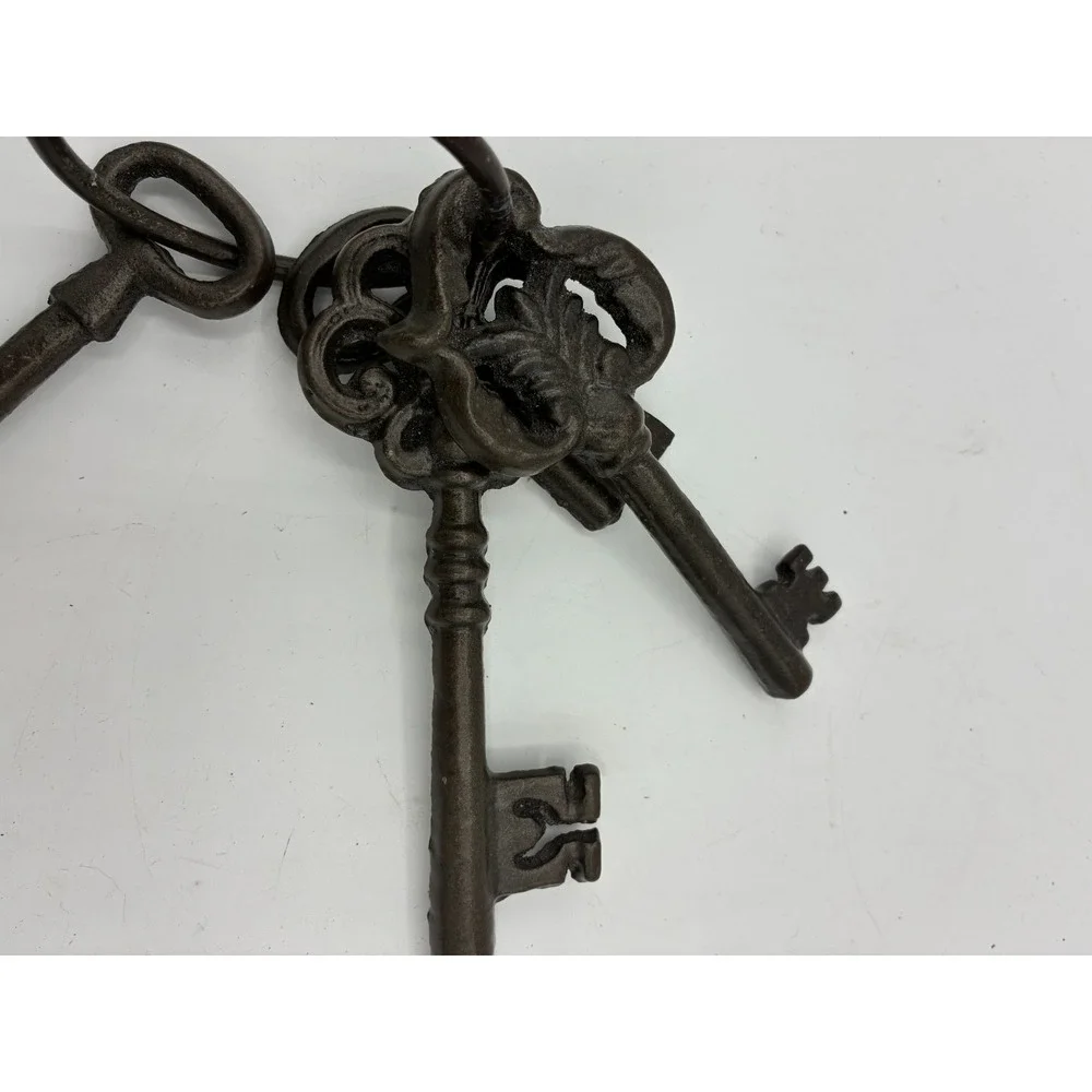 Decorative Cast Iron Skeleton Keys Set of 4 on Ring Rustic Victorian Decor